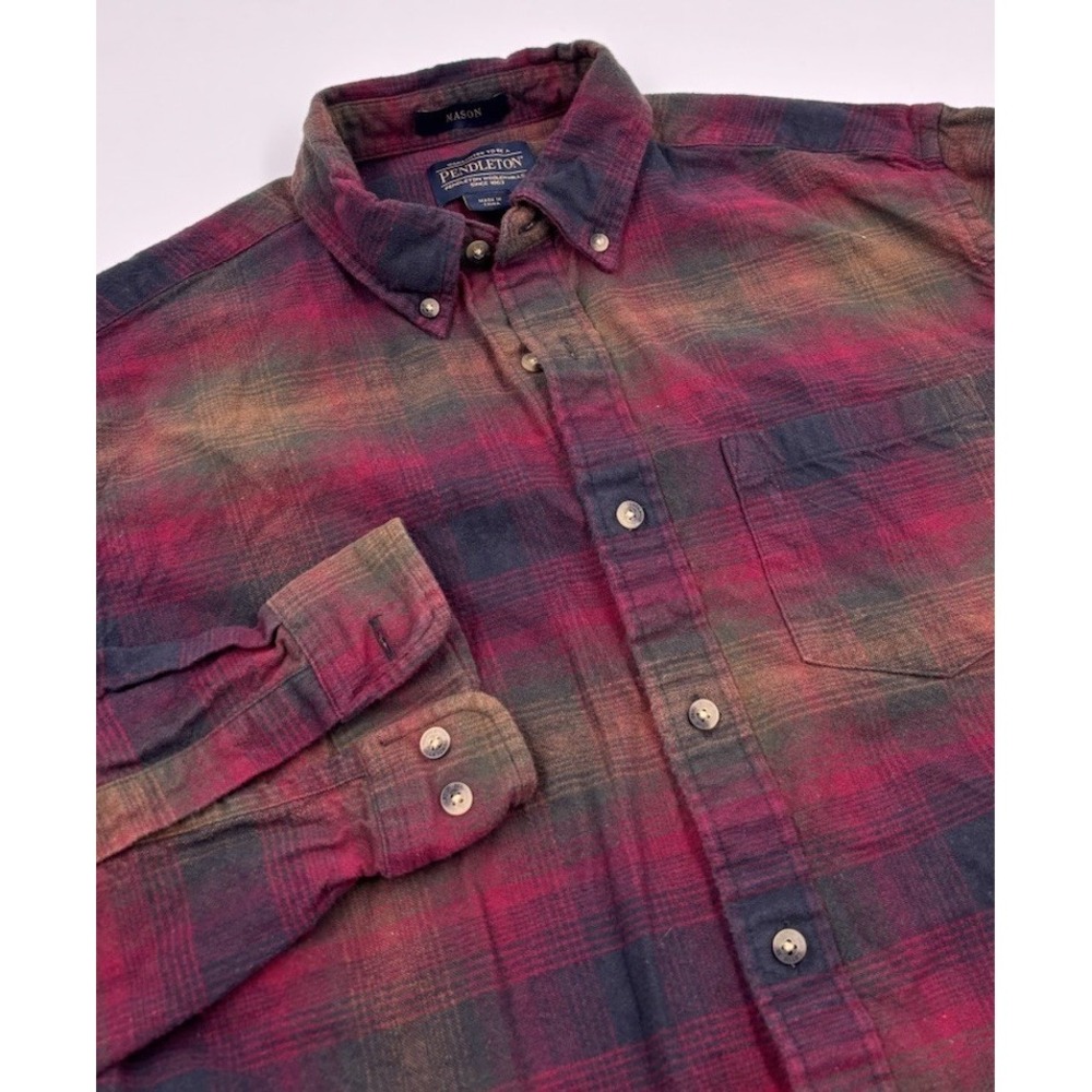Pendleton Men's M Mason Cotton Red Plaid Long‎ Sleeve Flannel Shirt